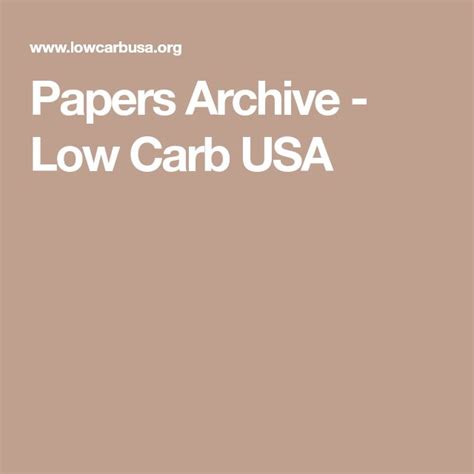 Papers Archive Low Carb Usa Low Carb Carbs Paper