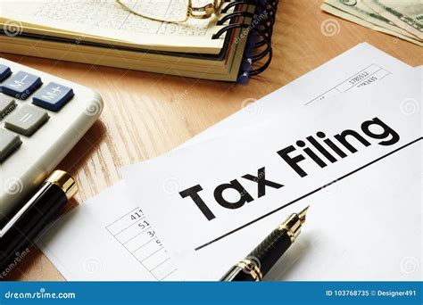 Papers With Title Tax Filing On An Office Desk Stock Image Image Of