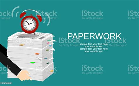 Paperwork Illustration Stack Of Papers Deadline Clock Limited Time