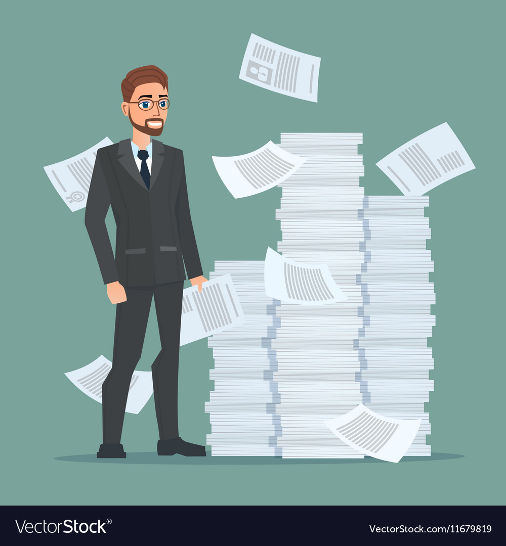 Paperwork Overworked Employee Engaged Work Documents Stock Vector