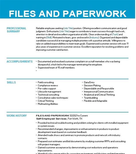 Paperwork Tracker Resume Example