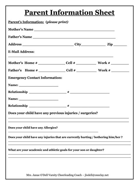 Parent Information Sheet Template