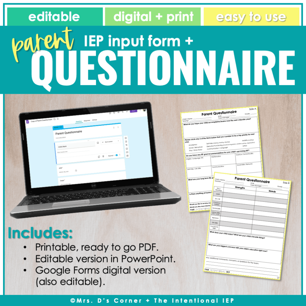 Parent Input Form For Iep Meeting By Preparing For The Future Tpt