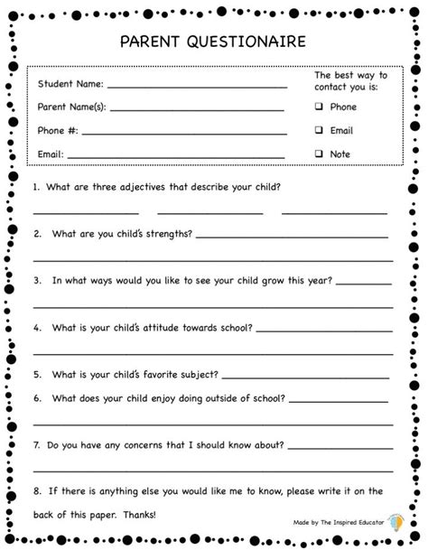 Parent Questionnaire Printable Printable Word Searches