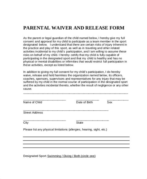 Parental Waiver And Consent Form Parental Waiver And Consent Form As