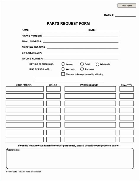 Parts Request Form Template Lovely Parts Order Forms Qualified Chp