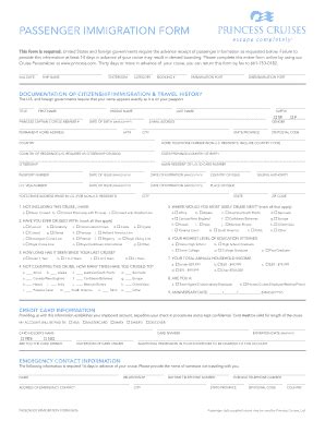 Passenger Immigration Form Princess Cruises Fill Out And Sign