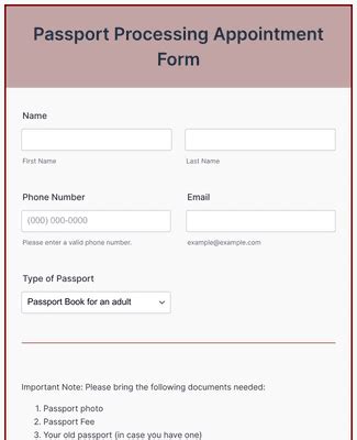 Passport Processing Appointment Form Template Jotform