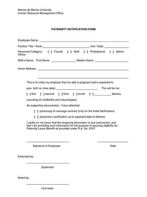 Paternity Notification Form Docx