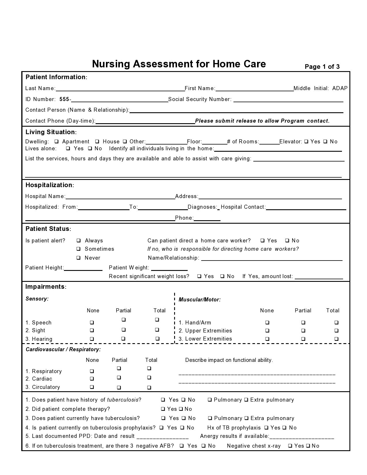 Patient Assessment Form Pdf Fill Online Printable Fillable Blank Pdffiller