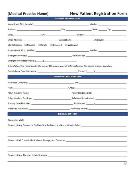 Patient Registration Forms For A Medical Office Templates Fillable