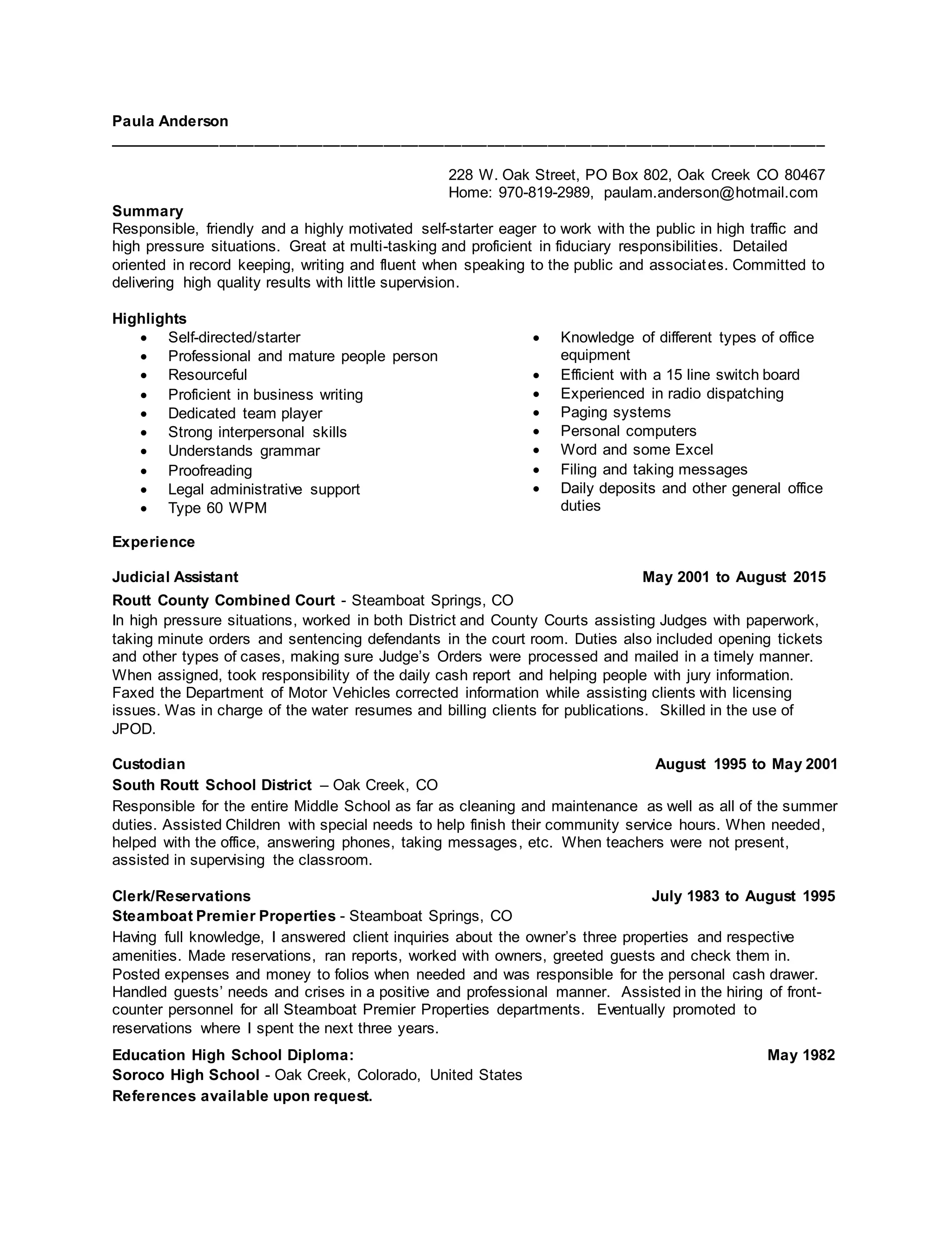 Paula Anderson Resume Pdf