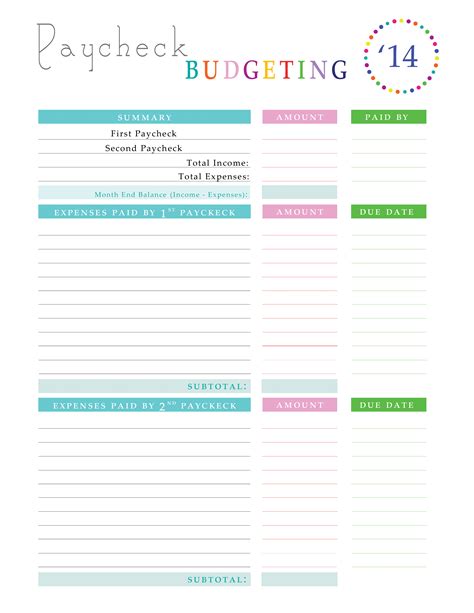 Paycheck To Paycheck Budget Worksheet Printable Worksheets