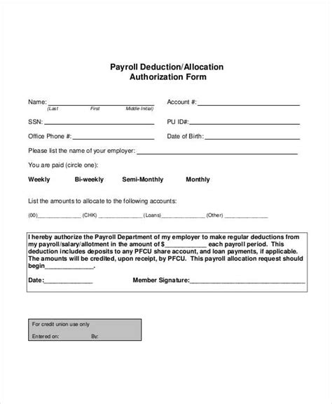 Payroll Deduction Form Template