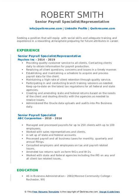 Payroll Specialist Resume Samples Qwikresume