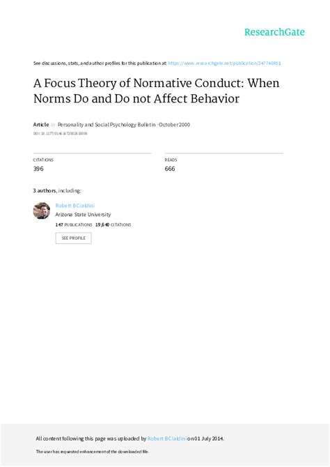 Pdf A Focus Theory Of Normative Conduct Robert Cialdini A Focus