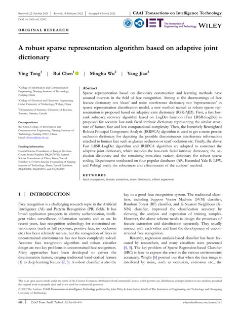 Pdf A Robust Sparse Representation Algorithm Based On Adaptive Joint