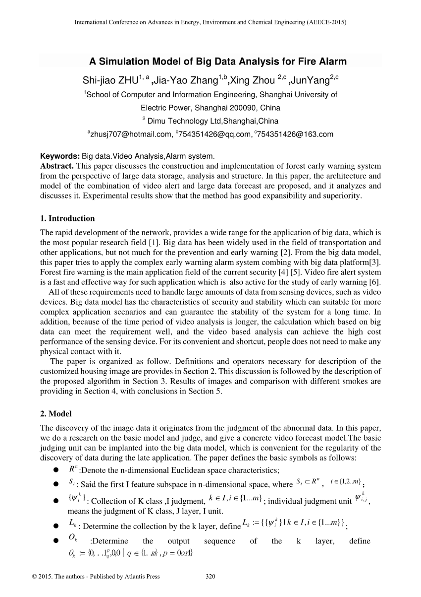 Pdf A Simulation Model Of Big Data Analysis For Fire Alarm