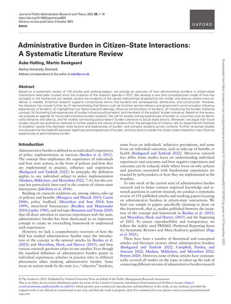 Pdf Administrative Burden In Citizen State Interactions A Systematic