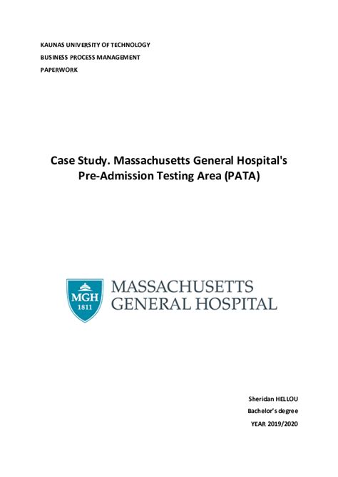 Pdf Business Process Management Paperwork Case Study Massachusetts General Hospital Amp 39 S Pre