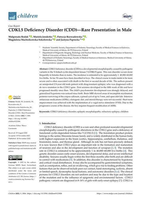 Pdf Cdkl5 Deficiency Disorder Cdd Rare Presentation In Male