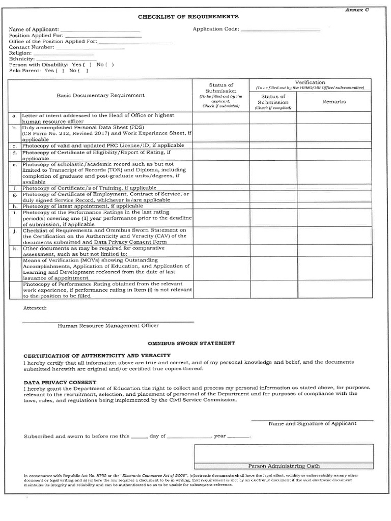 Pdf Checklist Of Requirements For Documents Forms O Copies Of