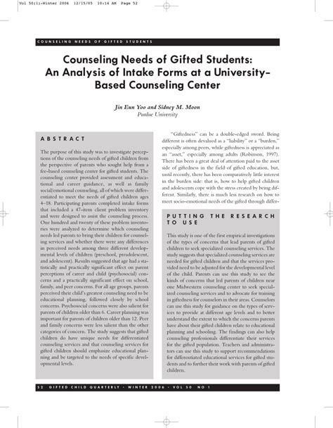 Pdf Counseling Needs Of Gifted Students An Analysis Of Intake Forms