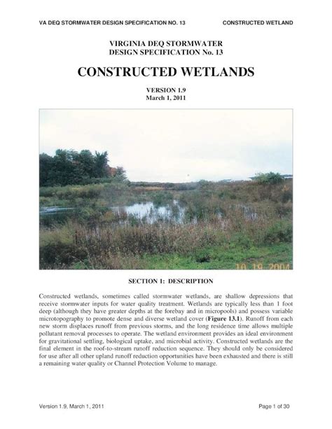 Pdf Deq Bmp Spec No 13 Constructed Wetland Final Draft V1 9 Constructed Wetlands