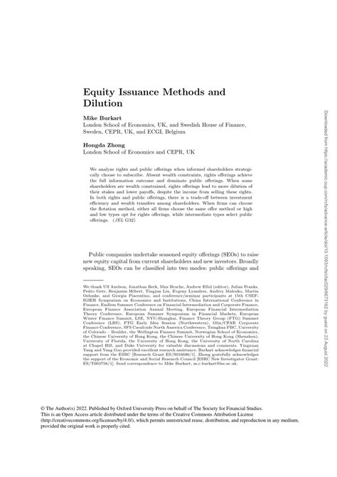 Pdf Equity Issuance Methods And Dilution