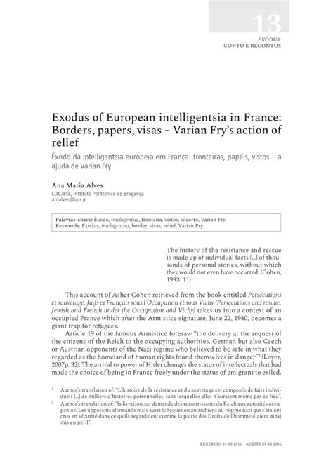 Pdf Exodus Of European Intelligentsia In France Borders Papers