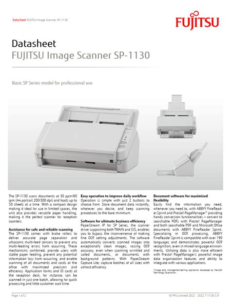 Pdf Fujitsu Image Scanner Sp 1130 Datasheet The Sp 1130 Scans