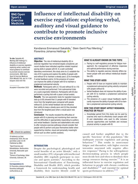 Pdf Influence Of Intellectual Disability On Exercise Regulation