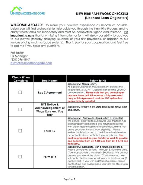 Pdf New Hire Checklist Los New Hire Paperwork Checklist Licensed