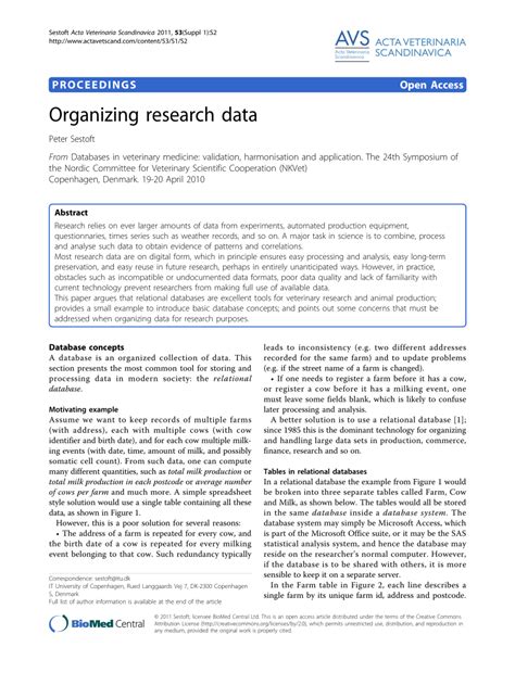 Pdf Organizing Research Data