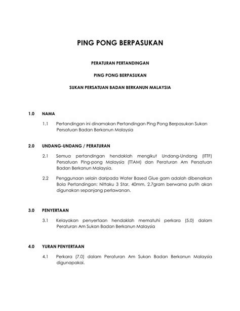 Pdf Peraturan Pertandingan Ping Pong Berpasukan Ping Pong