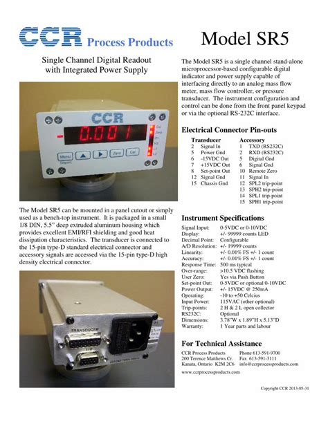 Pdf Process Products Model Sr5 Used As A Bench Top Instrument It