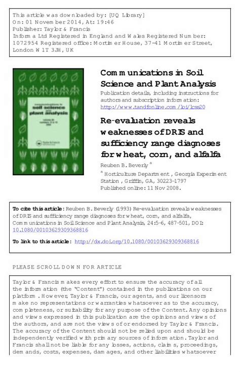 Pdf Re Evaluation Reveals Weaknesses Of Dris And Sufficiency Range Diagnoses For Wheat Corn