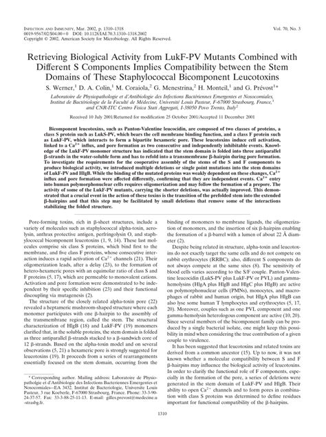 Pdf Retrieving Biological Activity From Lukf Pv Mutants Combined With Different S Components