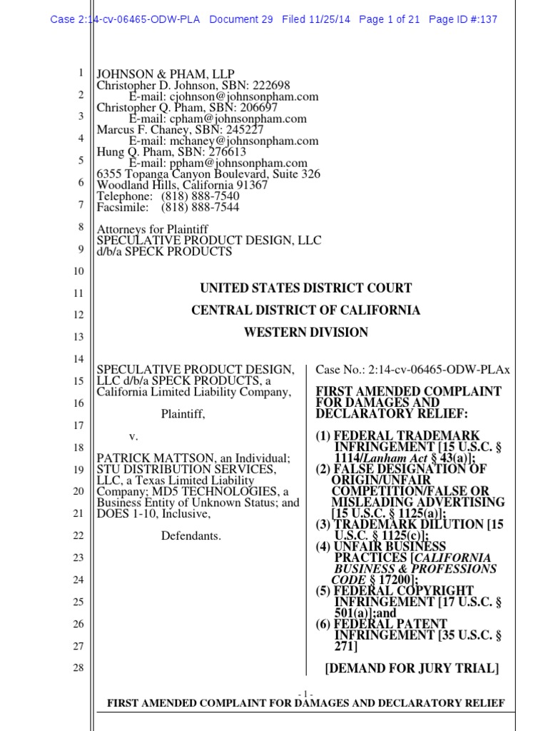 Pdf Speculative V Mattson Complaint Dokumen Tips