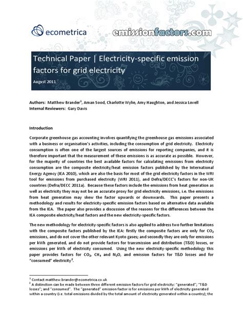 Pdf Technical Paper Electricity Specific Emission Factors