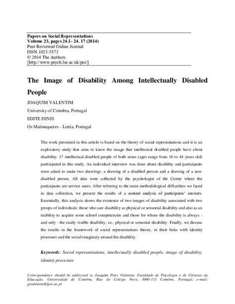 Pdf The Image Of Disability Among Intellectually Disabled People