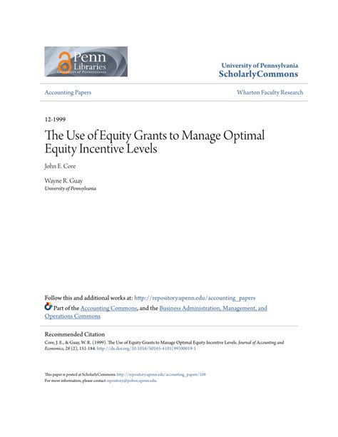 Pdf The Use Of Equity Grants To Manage Optimal Equity Incentive Level