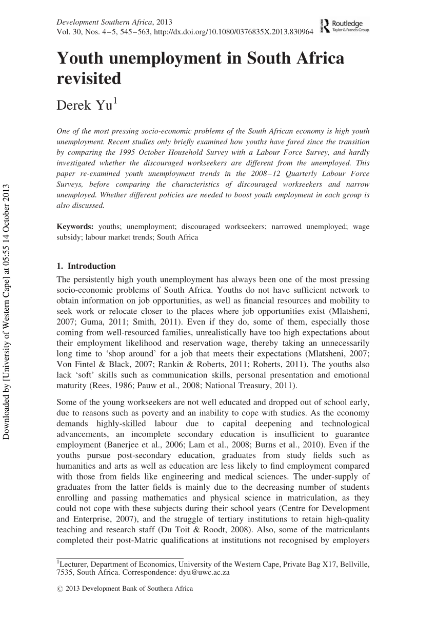 Pdf Youth Unemployment In South Africa Revisited