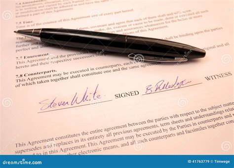 Pen On Signatures On A Legal Document Stock Image Image Of Black