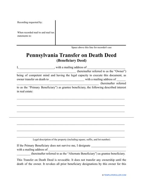 Pennsylvania Transfer On Death Deed Form Fill Out Sign Online And Download Pdf Templateroller