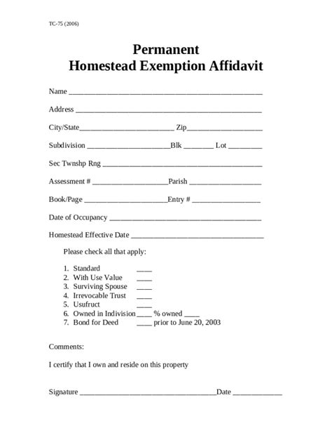 Permanent Homestead Exemption Affidavit Doc Template Pdffiller