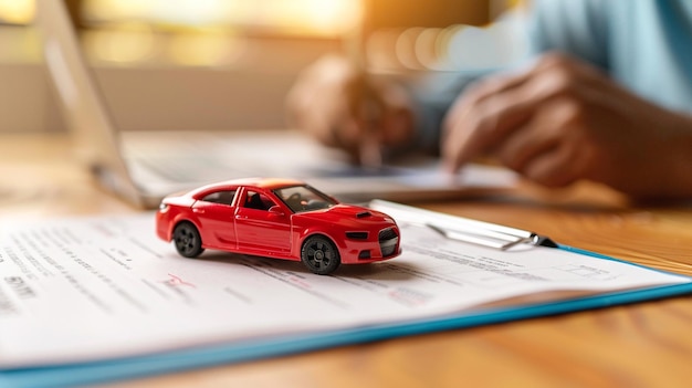 Person Signs Car Insurance Contract With Insurance Company Red