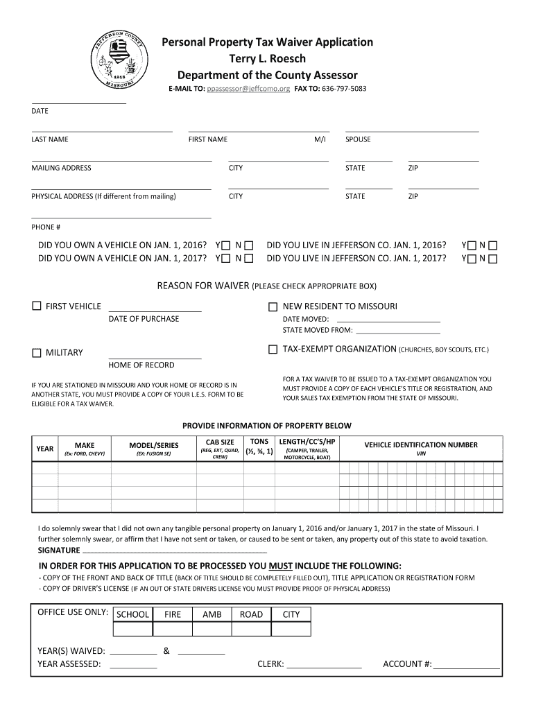 Personal Property Tax Waiver Missouri Online Fill Out Sign Online