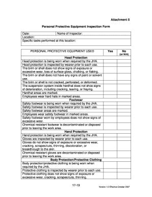 Personal Protective Equipment Inspection Form 2007 Fill And Sign