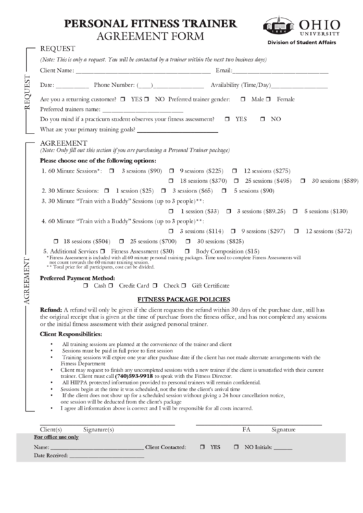 Personal Trainer Forms Free Printable Documents